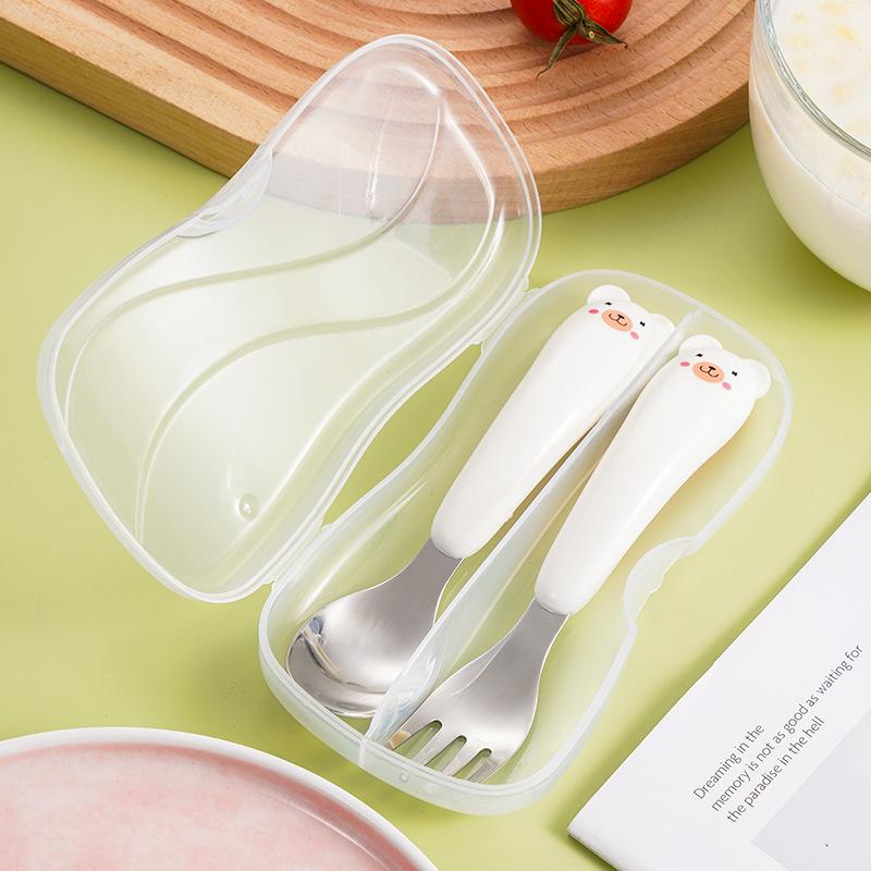 ベビー食器 304ステンレス鋼製 携帯用 かわいい動物柄 スプーン フォーク ケースセット 赤ちゃん 離乳..