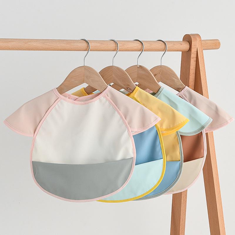 スモック ベビー キッズ 子供用 防水 半袖 お食事エプロン ソフトPU素材 着脱簡単 食べこぼし防止 1歳 ..