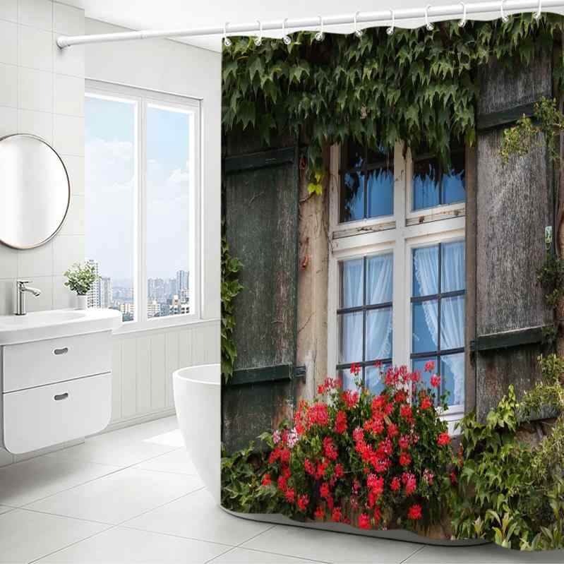 シャワーカーテン 防水 防カビ 厚手 デジタルプリント 穴あけ不要 浴室用 セット ポリエステル製 風景柄 モダン シンプル