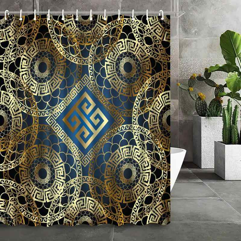 シャワーカーテン 防水 防カビ 突っ張り棒対応 おしゃれな柄 欧米風 ポリエステル製 幾何学模様 脱衣所 バスルーム 間仕切り