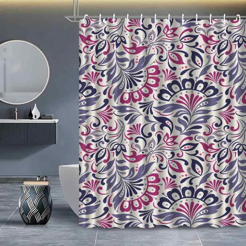 シャワーカーテン 防水 撥水 防カビ ポリエステル製 レトロ風 花柄 浴室 バスルーム 間仕切り 目隠し 突っ張り棒対応 賃貸 おしゃれ