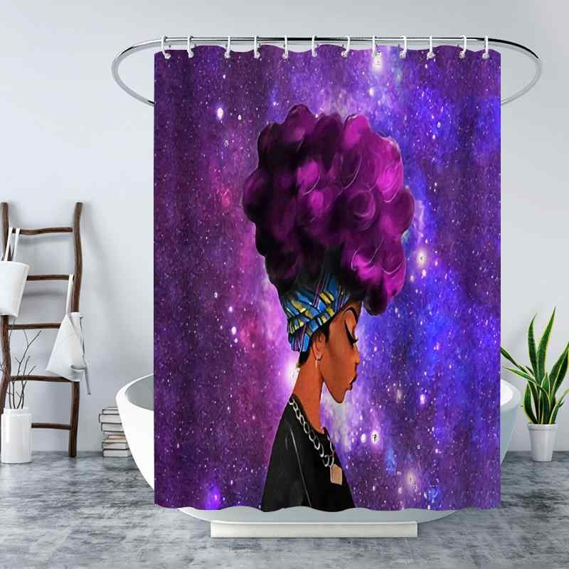 シャワーカーテン 防水 防カビ ポリエステル製 デジタルプリント アフリカの女の子柄 アメリカンスタイ..