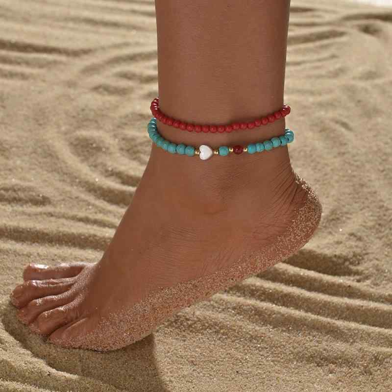 アンクレット メンズ レディース 伸縮性ゴム アクリル ビーズ ターコイズ ハート型 リゾート風 カジュアル パーティー おしゃれ ファッションアクセサリー 2...