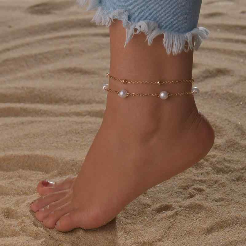 アンクレット レディース パール 個性的 シンプル 欧米風 華奢 金属製 幾何学デザイン 夏 ビーチ リゾ..