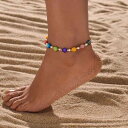 アンクレット メンズ レディース 男女兼用 おしゃれ シンプル カジュアルスタイル 防水 レジン 不揃いビーズ ランダムカラー ワックスコード 編み込み 幾何学...