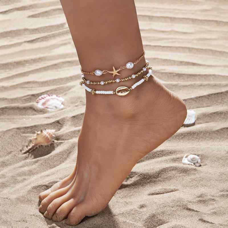 アンクレット レディース ヒトデ スターフィッシュ ボヘミアン 欧米風 レトロ 多重デザイン 伸縮ゴム ..