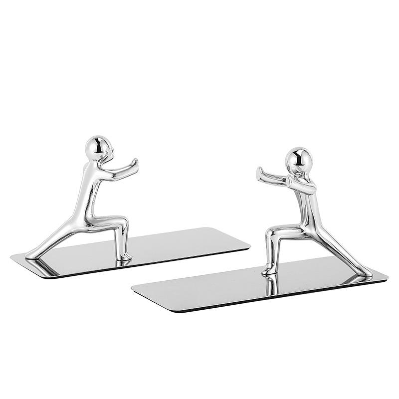 ブックエンド 卓上 本立て ステンレス 亜鉛合金製 人型 オブジェ モダン クリエイティブ デスク収納 書籍整理 シルバー クロムメッキ加工 学生 オフィス 自...