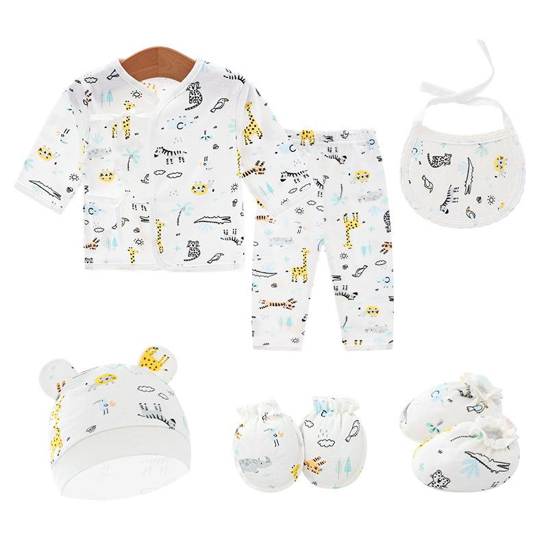 ベビー肌着 新生児 吸湿速乾 綿素材 和尚襟 長袖 足つき 6点セット 男女兼用 赤ちゃん ベビーウェア 快適 肌に優しい 50cm 60cm対応(4)