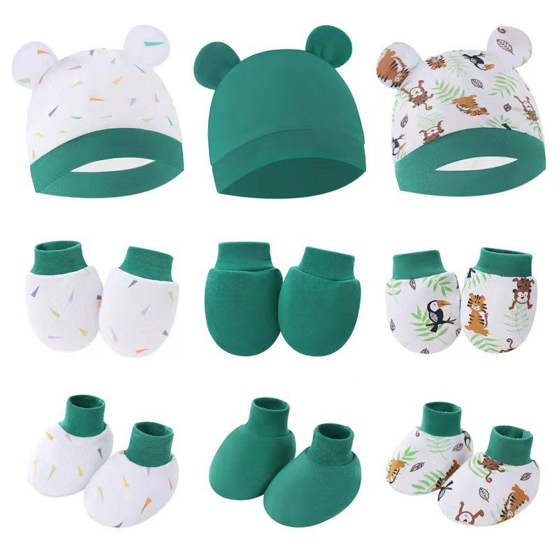 ベビー 新生児 掻きむしり防止 帽子 ミトン 足カバー 3点セット 赤ちゃん 出産祝い 男の子 女の子 兼用 綿素材 オールシーズン