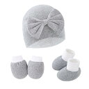 ベビー 新生児 赤ちゃん 男の子 女の子 兼用 ターバン風 リボン帽子 ひっかき防止 ミトン 足カバー ブーティー 柔らか 綿 コットン 3点セット(x3)