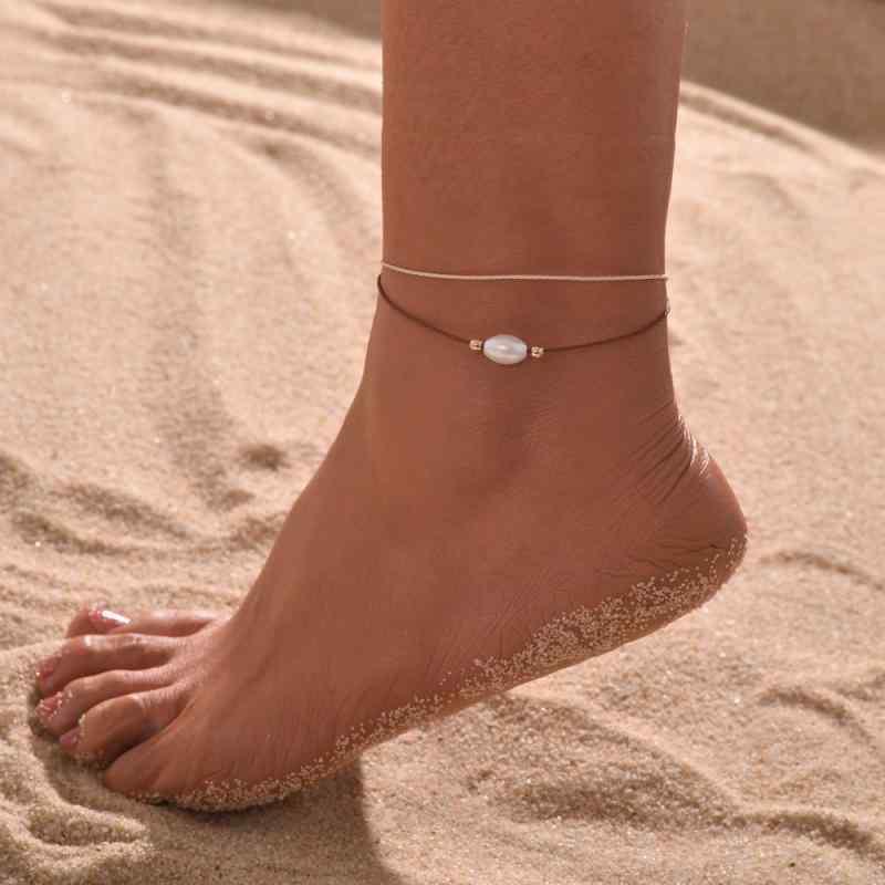 アンクレット レディース パール 二連 手編み サイズ調整可能 アジャスター付き ビーチ リゾート 海辺 サンダル 普段使い 欧米風 シンプル 個性的 カジュアル 春夏 アクセサリー ジュエリー 足元