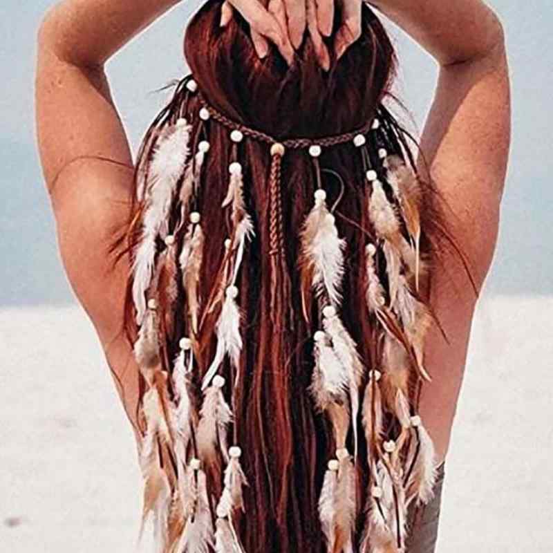 ヘアアクセサリー レディース ボヘミアン フェザー ヘッドバンド ヘアバンド ロング 幅広 ワイド フリンジ タッセル レトロ ヴィンテージ エスニック 髪飾り 春夏 ダンス イベント リゾート 旅行 衣装(x2)