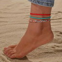 アンクレット メンズ レディース 春夏 ボヘミアン リゾート ビーチ カラフル コード シードビーズ 編み込み 伸縮性 サイズ調整可能 3点セット