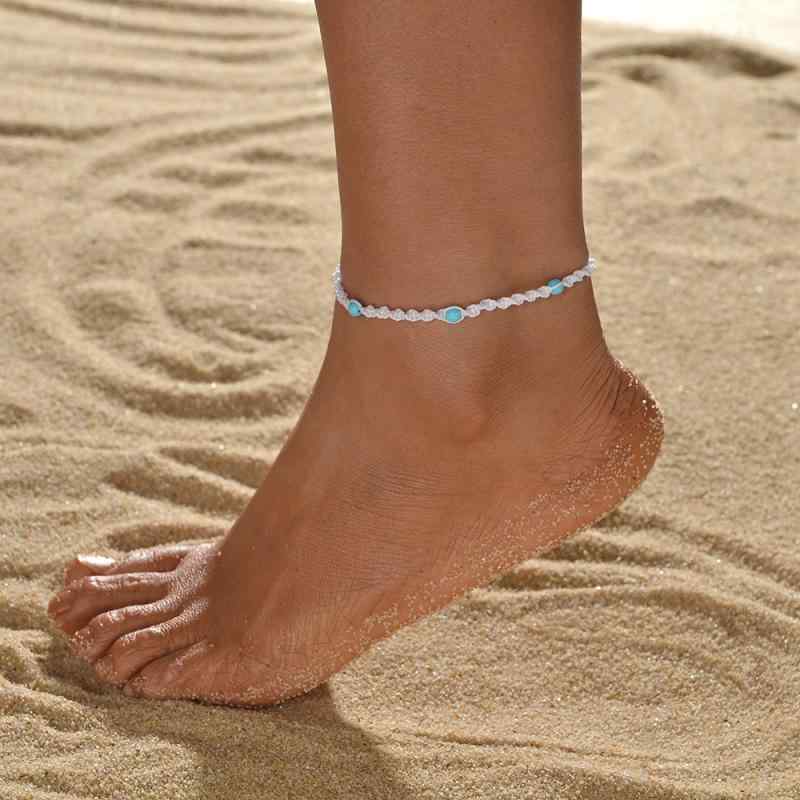 アンクレット レディース 調節可能 軽量 樹脂 ビーズ 編み込み シンプル ファッション リゾート パーテ..