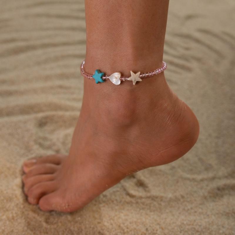 アンクレット レディース 春夏 ビーチ 海辺 リゾート アクリル ゴム製 伸縮性 ハート 星 スター ビーズ..