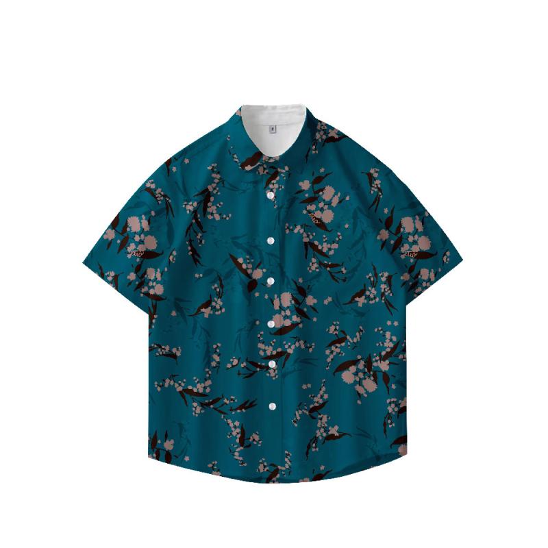 シャツ メンズ レディース ゆったり 伸縮性 洗濯可能 半袖 花柄 タイ風 アロハシャツ リゾート ビーチ カップル お揃い