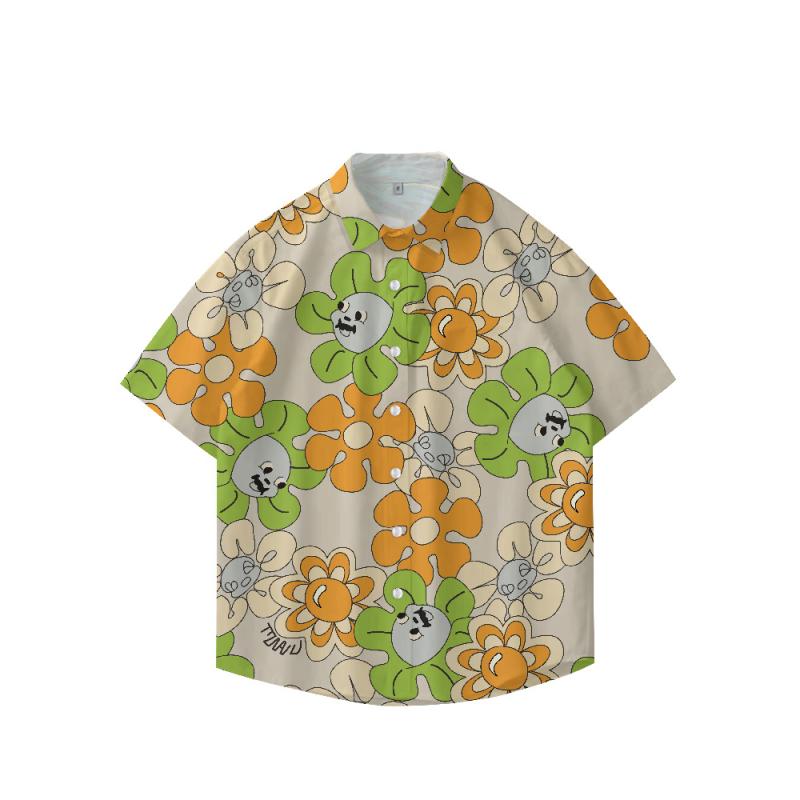 シャツ メンズ レトロ 香港スタイル アロハシャツ ゆったり半袖 デジタルプリント 花柄 洗濯可能 色落ちしにくい ビーチ リゾート カジュアル 夏物