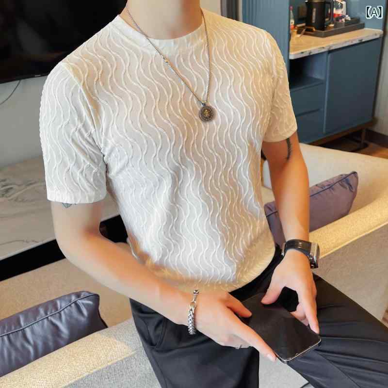 Tシャツ メンズ 接触冷感 吸汗速乾 通気性 薄手 スリムフィット 半袖 丸首 無地 ポリエステル 韓国風ファッション カジュアル 部屋着 白 黒 カーキ ブラウン