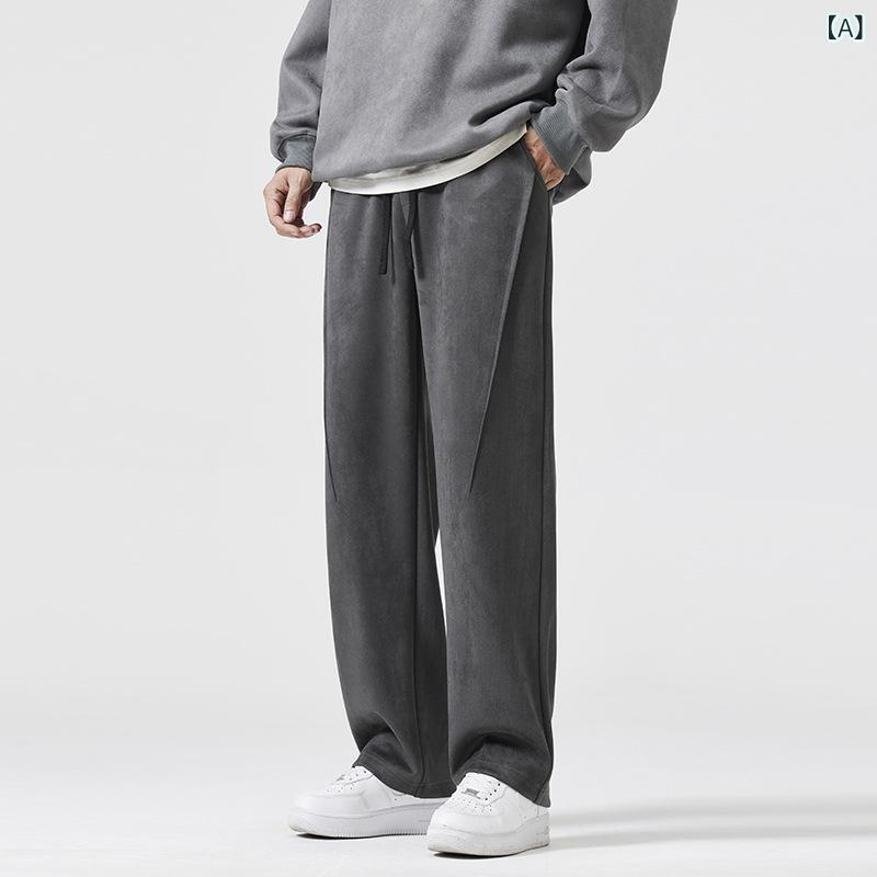 スウェットパンツ メンズ 落ち感 ゆったり リラックスフィット ストレート ニット素材 ロング丈 ウエストゴム ドローコード 抗菌 耐摩耗性 カジュアル スポーツ 秋