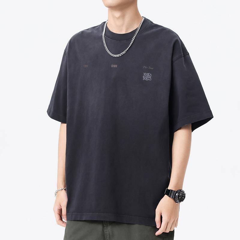 通気性 吸湿速乾 Tシャツ メンズ ゆったり オーバーサイズ 半袖 クルーネック 綿100% ヘビーウェイト グラデーション ウォッシュ加工 レトロ カジュアル 春夏 イージーケア