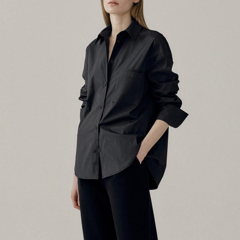 シャツ レディース ベーシック 綿100% ダブルポケット 無地 襟付き 長袖 シングルボタン 羽織り ゆったり リラックスフィット チュニック丈 春夏 デイリー使い