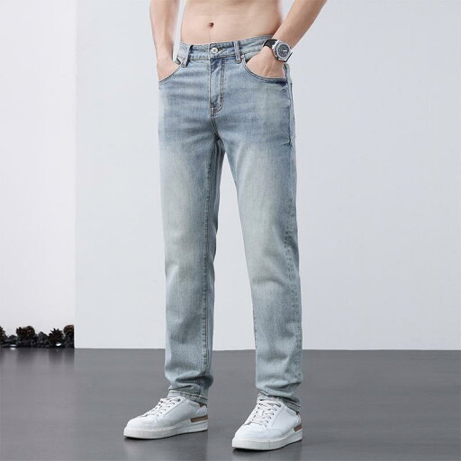 デニムパンツ メンズ ストレッチ 薄手 夏用 綿混素材 ライトブルー スリムストレート ウォッシュ加工 シンプル カジュアル デイリーユース ミドルウエスト ロング丈 デニムパンツ メンズ ストレッチ 薄手 夏用 綿混素材 ライトブルー スリムストレート ウォッシュ加工 シンプル カジュアル デイリーユース ミドルウエスト ロング丈