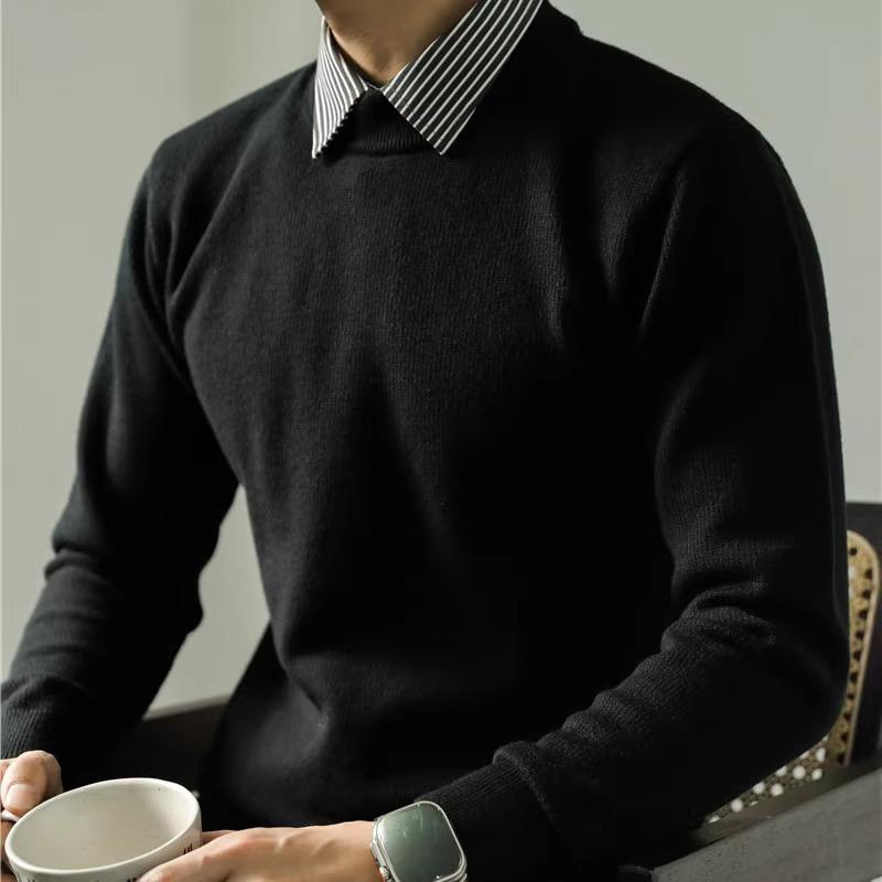 ニット メンズ ビジネス カジュアル シャツ襟 切り替え 厚手 暖かい ウォッシャブル 通気性 インナー ..