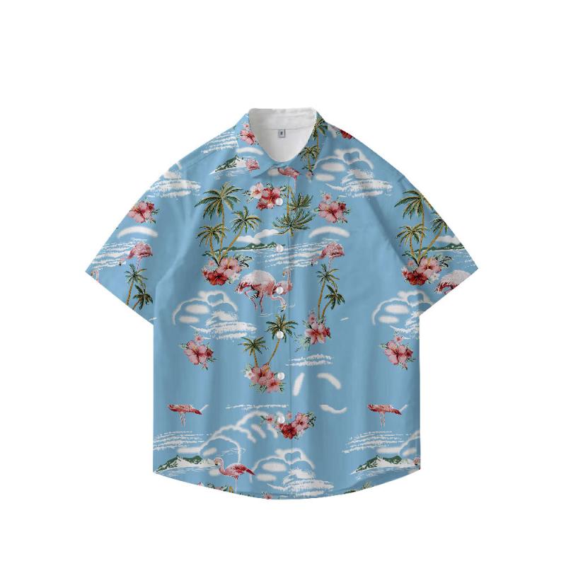 シャツ メンズ 洗濯機洗い ストレッチ ポリエステル 半袖 花柄 アロハシャツ 開襟 ゆったり リゾート ビーチ 旅行 カジュアル 夏物 ペア カップル 色落ちしにくい
