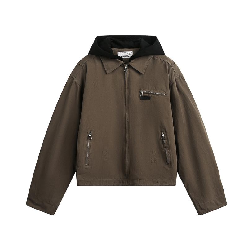 ジャケット メンズ 防風 吸汗速乾 耐久性 フード付き ウォッシュ加工 ショート丈 ゆったり ルーズフィット アメリカン レトロ ヴィンテージ カジュアル アメカジ ストリート 綿混 春秋