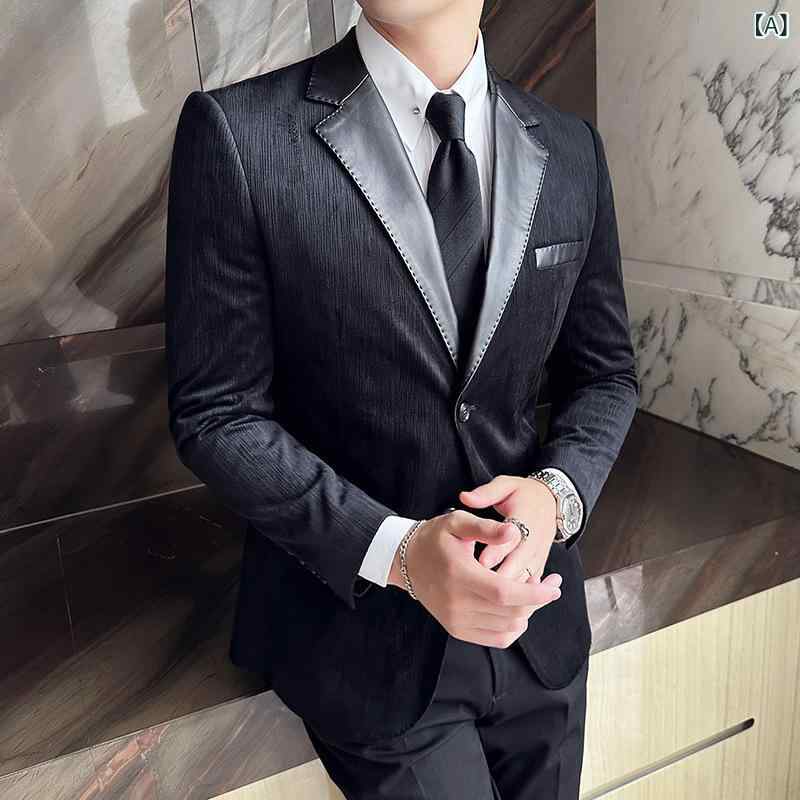テーラードジャケット メンズ 秋冬 ビジネスカジュアル スエード調 異素材切り替え カジュアルアウター ブレザー シングルブレスト 2つボタン スリムフィット シワになりにくい