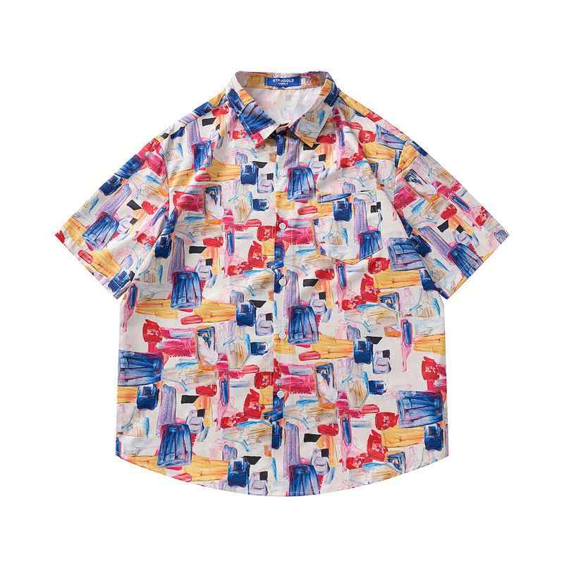 シャツ メンズ 半袖 ハワイアン アメリカン レトロ ストリートカジュアル 油絵風グラフィック花柄 ゆったり ビーチ リゾート 形態安定 春夏