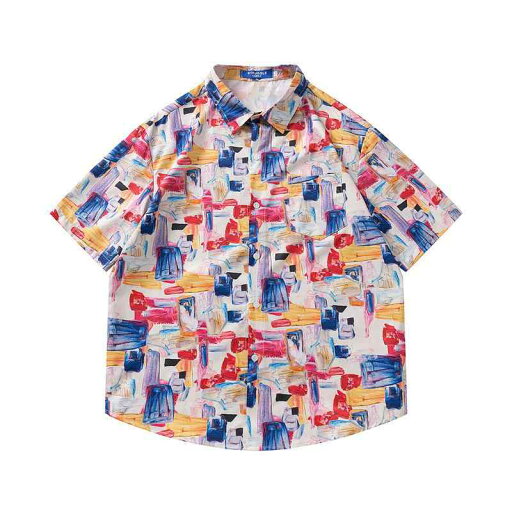 シャツ メンズ 半袖 ハワイアン アメリカン レトロ ストリートカジュアル 油絵風グラフィック花柄 ゆったり ビーチ リゾート 形態安定 春夏