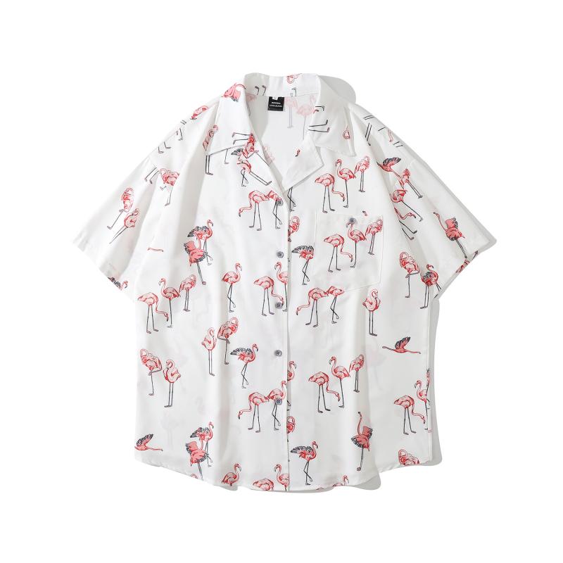 シャツ メンズ レディース 総柄 半袖 開襟シャツ ヴィンテージ アート柄 レトロ 古着風 ゆったり ビッグシルエット 薄手 ポリエステル カップル ペア 夏 リゾート ビーチ