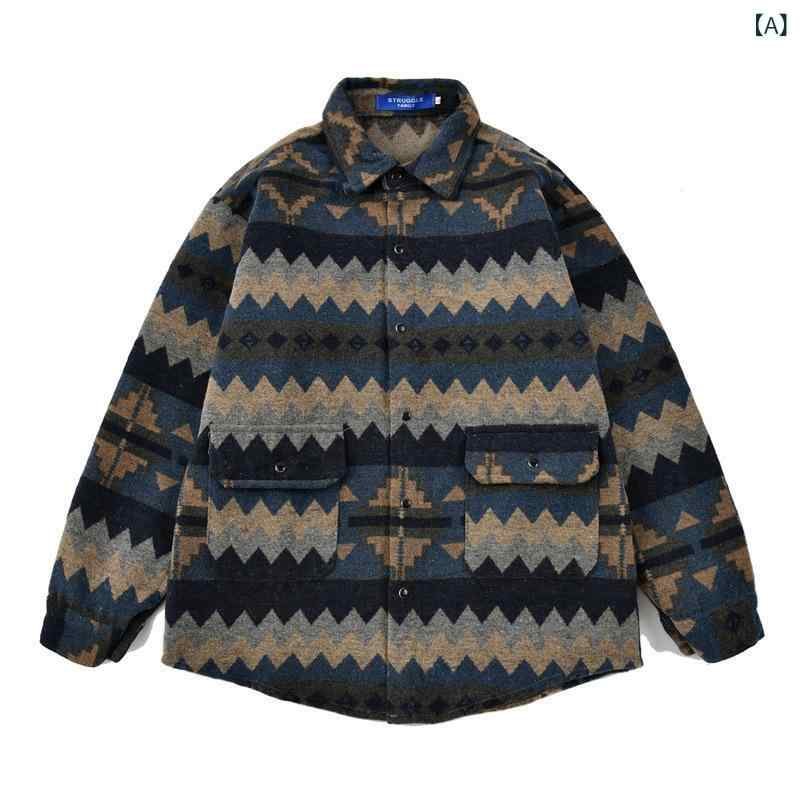 シャツ メンズ レディース 男女兼用 しわになりにくい 形態安定 ゆったり オーバーサイズ 花柄 総柄 長袖 レトロ 民族風 ヒップホップ カジュアル 春秋 厚手 ポリエステル