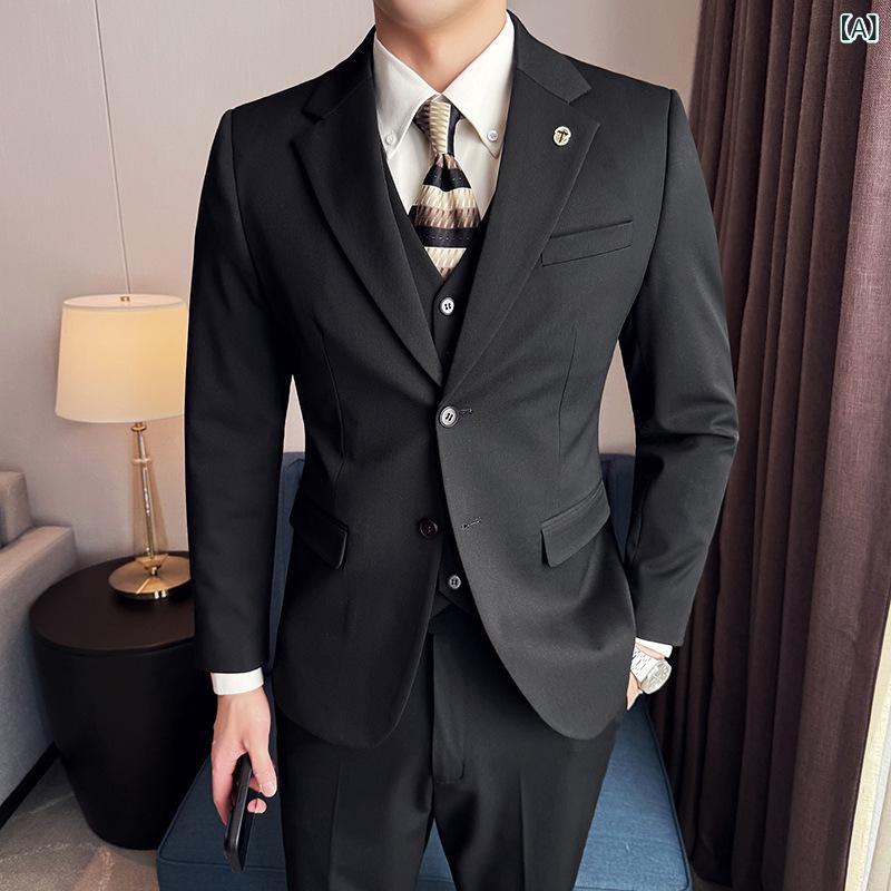 スーツ メンズ 男性用 3点セット 形態安定 スリムフィット ビジネス カジュアル フォーマル 礼服 結婚式 パーティー オールシーズン 大きいサイズ