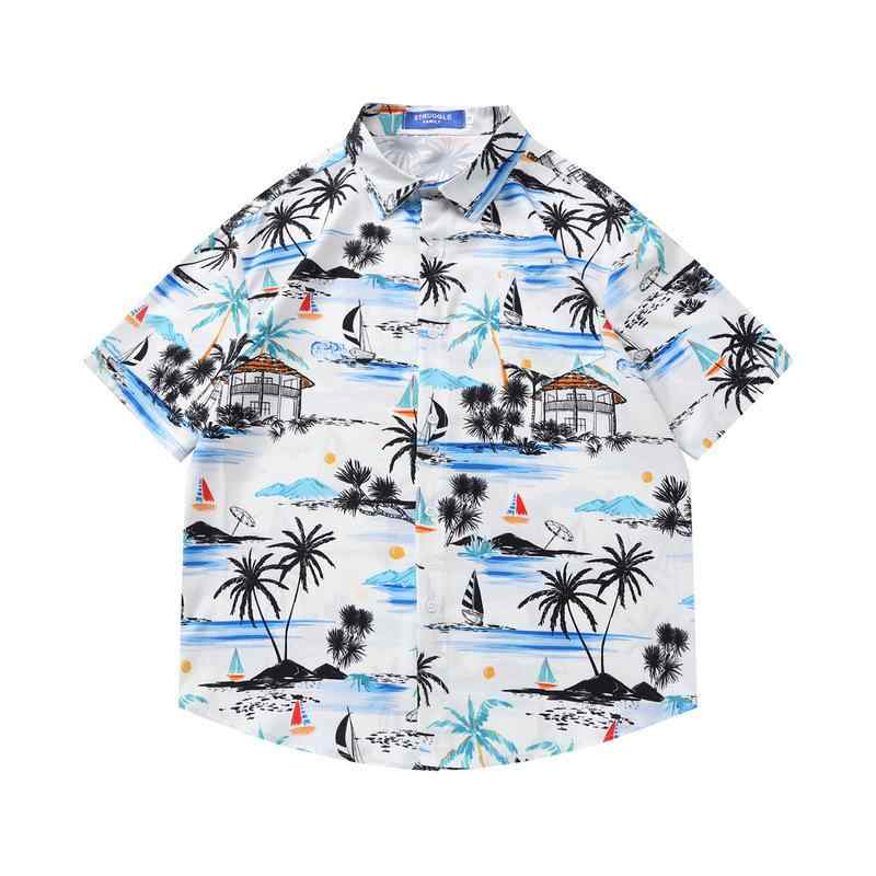 シャツ メンズ レディース カップル シワになりにくい 薄手 ポリエステル 花柄 開襟 半袖 ゆったり ビーチ リゾート レトロ カジュアル