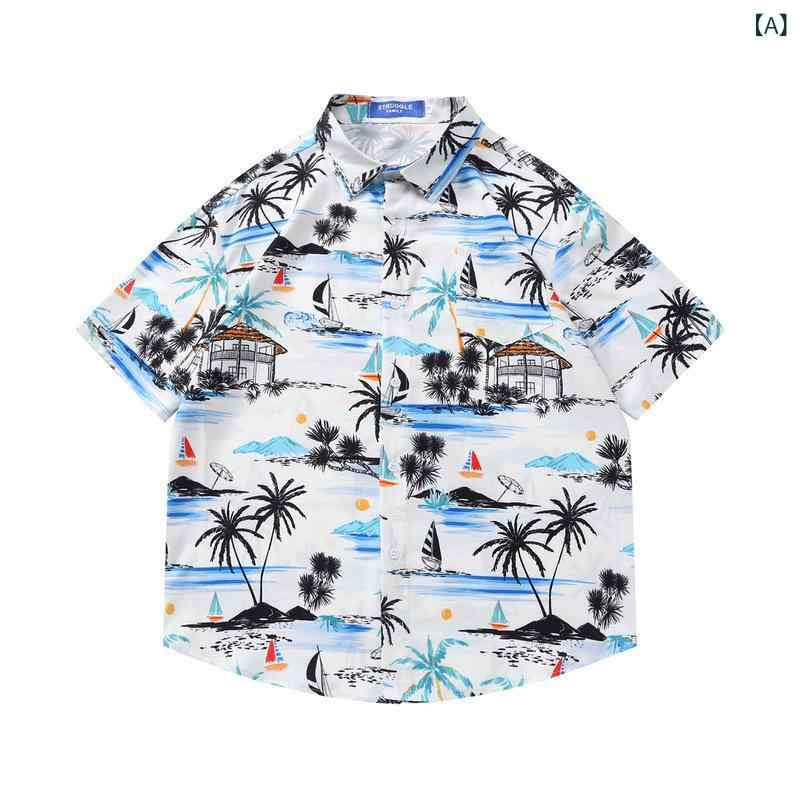 シャツ メンズ レディース カップル シワになりにくい 薄手 ポリエステル 花柄 開襟 半袖 ゆったり ビーチ リゾート レトロ カジュアル