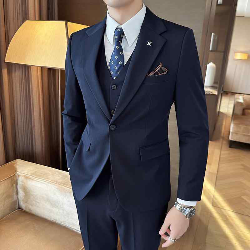 スーツ メンズ スリーピース セットアップ ビジネス フォーマル ノーアイロン スリムフィット 無地 シングルボタン 結婚式 新郎 礼服 披露宴 通勤 入学式 卒業式 パーティ ポリエステル オールシーズン