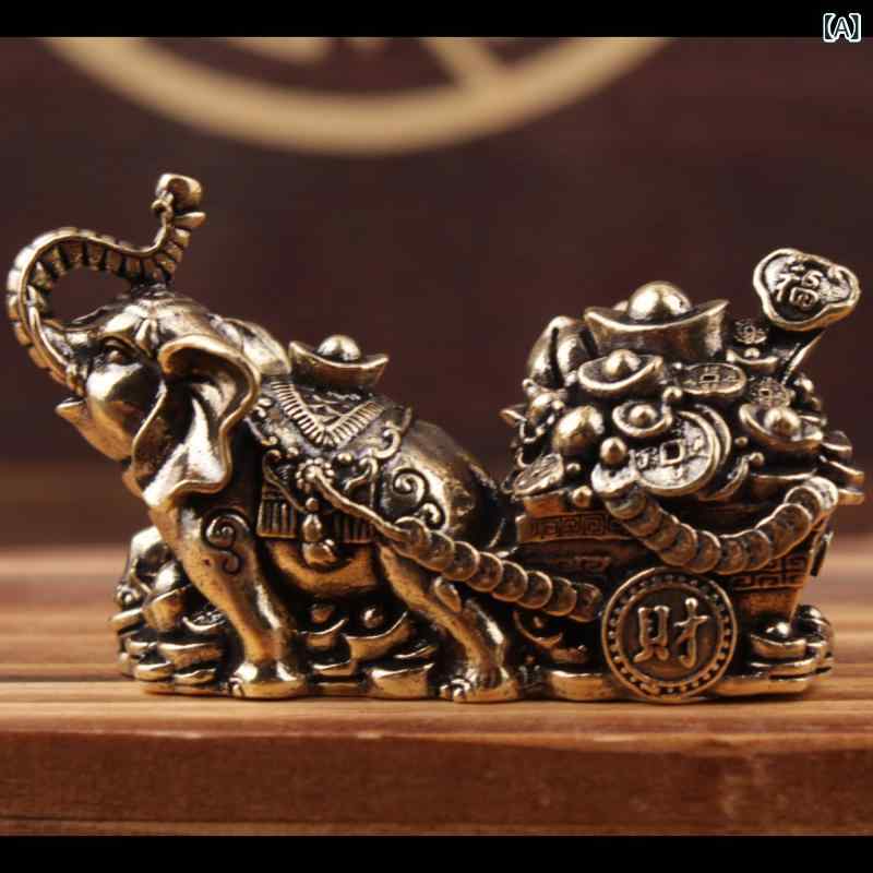 置物 真鍮製 全真鍮 象 オブジェ 聚宝盆 象の引くカート インテリア 工芸品 リビング オフィス 開業祝..