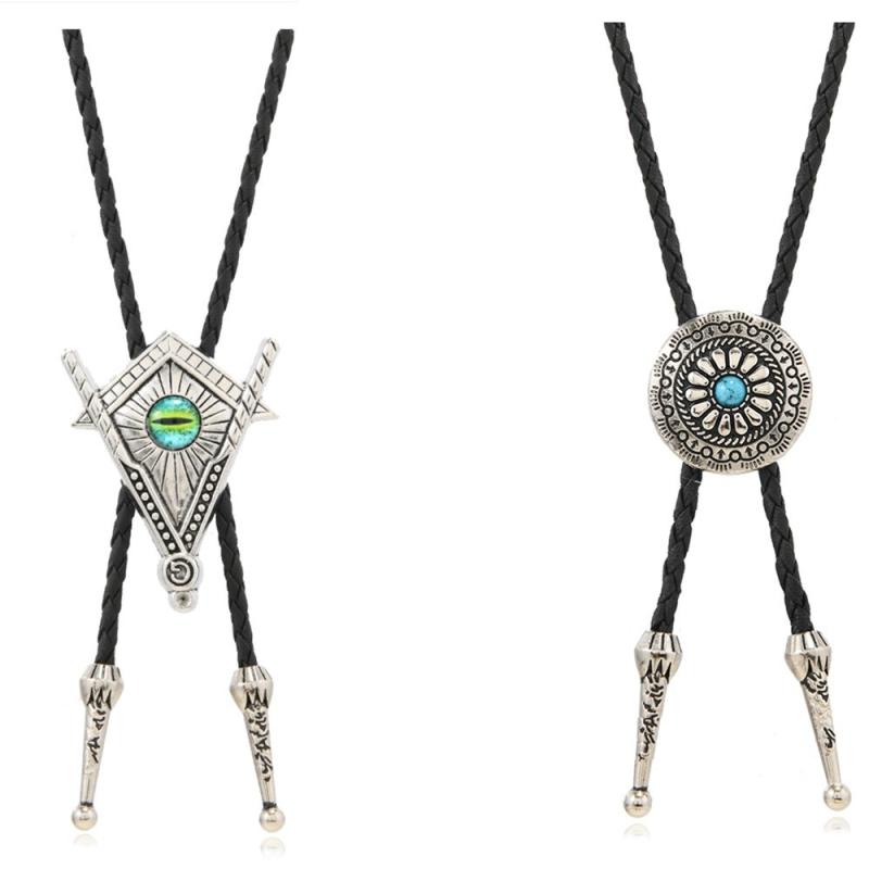 ネックレス メンズ 男性用 欧米トレンド 個性的 レザー ボロタイ ターコイズ 花形 アイボール フリーメイソン ペンダント 合金 電気メッキ加工 ロングサイズ 男女兼用