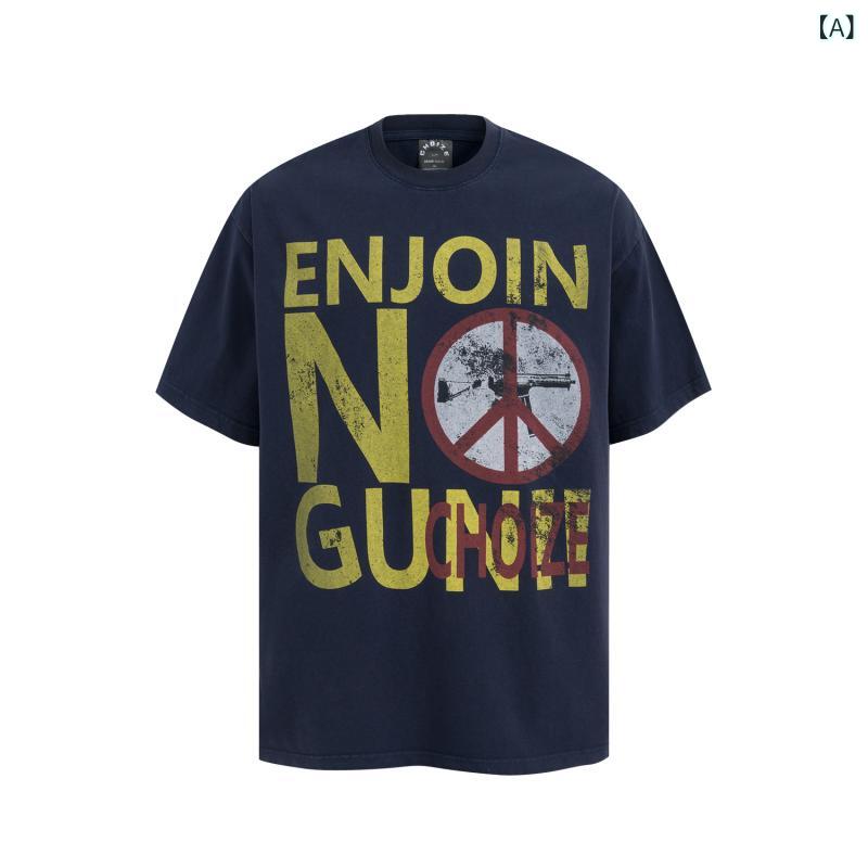 Tシャツ メンズ 吸汗速乾 しわになりにくい アメリカン レトロ ストリート ヘビーウェイト ウォッシュ加工 ユーズド加工 オーバーサイズ ドロップショルダー 半袖 クルーネック 綿100% カジュアル 春夏