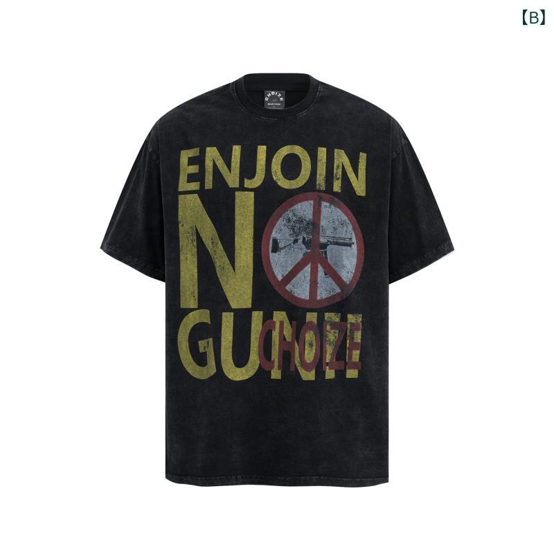 Tシャツ メンズ 吸汗速乾 しわになりにくい アメリカン レトロ ストリート ヘビーウェイト ウォッシュ加工 ユーズド加工 オーバーサイズ ドロップショルダー 半袖 クルーネック 綿100% カジュアル 春夏