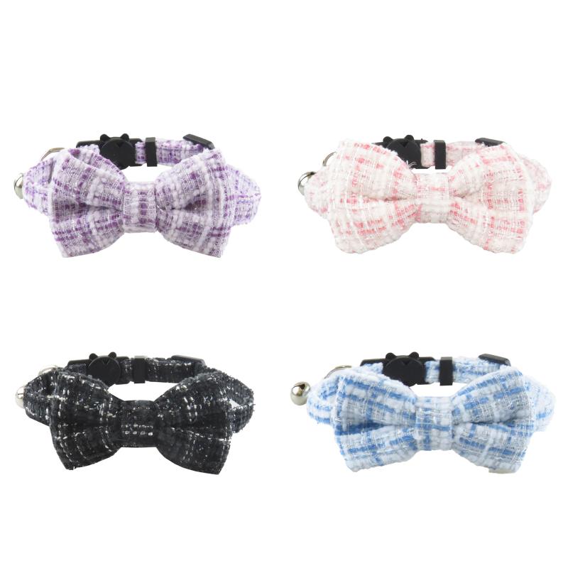 犬猫兼用 首輪 鈴付き リボン おしゃれ かわいい ベルベット素材 上品な多色展開 シンプル無地 小型犬 子猫 長さ調節可能 軽量 ソフト ペット用 お出かけ用