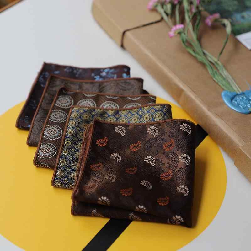 ポケットチーフ メンズ フレンチ レトロ クラシック ジャガード織り 大柄花柄 フラワーパターン 暖色系..