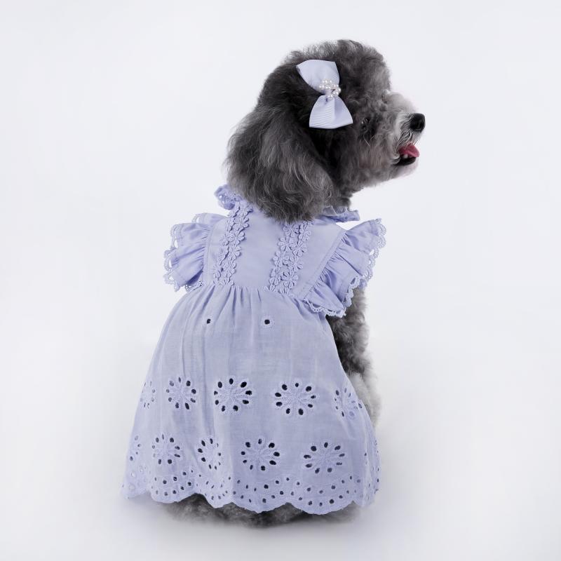 犬服 猫服 女の子用 春夏 レース フリル袖 プリンセスドレス 薄手 綿混紡 涼しい 通気性 かわいい 小型..