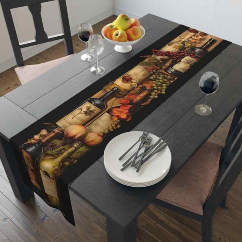 テーブルランナー 欧風 クラシック ワイン コレクション柄 ポリエステル製 ダイニング 食卓 リビング 寝室 パーティー 宴会 来客用 装..