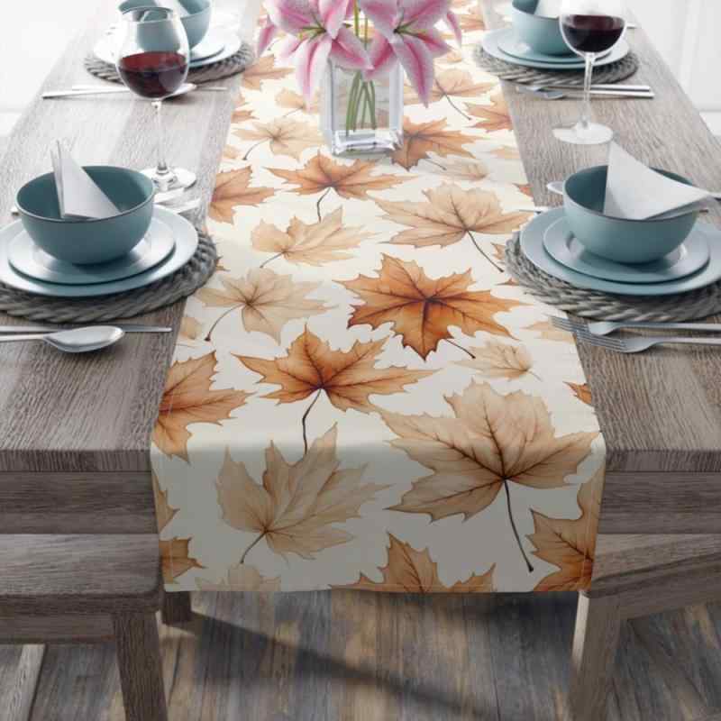 テーブルランナー 秋 感謝祭 紅葉柄 プリント ポリエステル製 モダン シンプル リビング ダイニング 寝室 宴会 パーティー 屋外 室内 装飾 おしゃれな食卓飾り 長方形 クロス マット