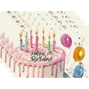 ランチョンマット 誕生日パーティー 季節イベント ケーキ キャンドル バルーン キッチン ダイニング リビング 書斎 業務用 多用途 ポリエステル アメリカンスタイル 30x45cm 1枚(x4)