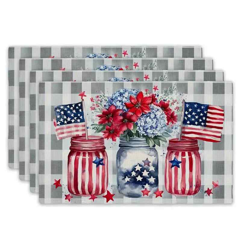 ポリエステル製 洗える 耐久性 ランチョンマット プレースマット 独立記念日 愛国心モチーフ アメリカンデザイン 春夏 パーティー キッチン ダイニング 食卓 リビング(x4)