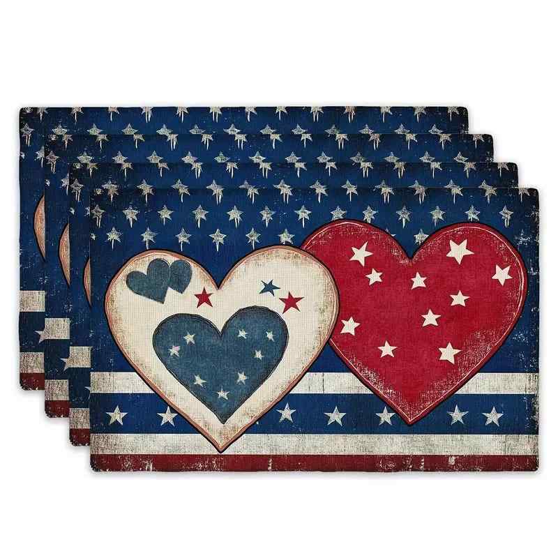 ランチョンマット ポリエステル製 洗える 速乾 アメリカンデザイン 春夏 独立記念日 パーティー 食卓 ダイニング テーブルマット キッチン用品 インテリア雑貨(x4)